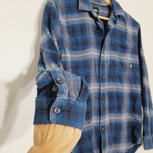 Vans Flannel Shirt Plaid Gray Blue Long Sleeve Button Oversized Cotton Blend L